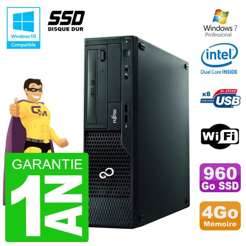 Fujitsu Esprimo E500 E85+ Desktop PC - Intel Core i3-2100, 4GB RAM, 960GB SSD, DVD Drive, WiFi, Windows 7 Pro