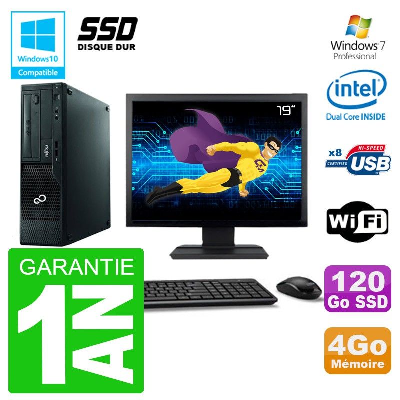 Fujitsu Esprimo E500 E85+ Desktop PC - 19" Screen, Intel Pentium G640, 4GB RAM, 120GB SSD, DVD Drive, WiFi, Windows 7 Pro
