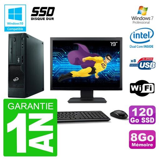 Fujitsu Esprimo E500 E85+ DT Desktop Computer - 19" Screen, Intel Pentium G640, 8GB RAM, 120GB SSD, DVD Drive, WiFi, Windows 7 Pro