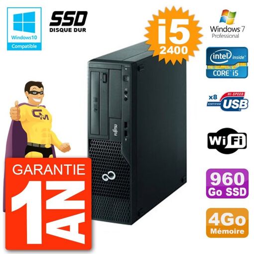 Fujitsu Esprimo E500 E85+ DT Desktop PC - i5-2400, 4GB RAM, 960GB SSD, DVD, WiFi, Windows 7 Pro