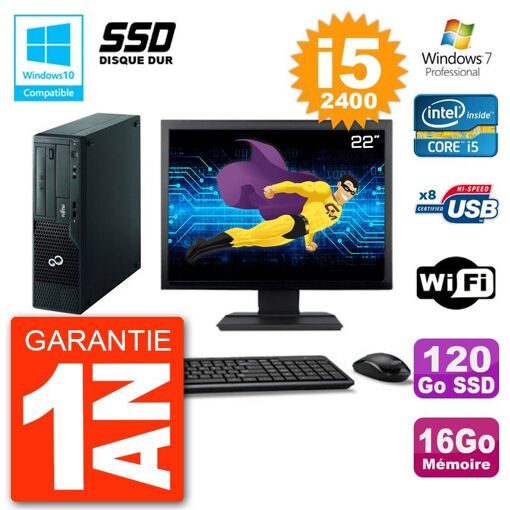 Fujitsu Esprimo E500 E85+ Desktop Computer - 22" Screen, i5-2400, 16GB RAM, 120GB SSD, DVD Drive, WiFi, Windows 7 Pro