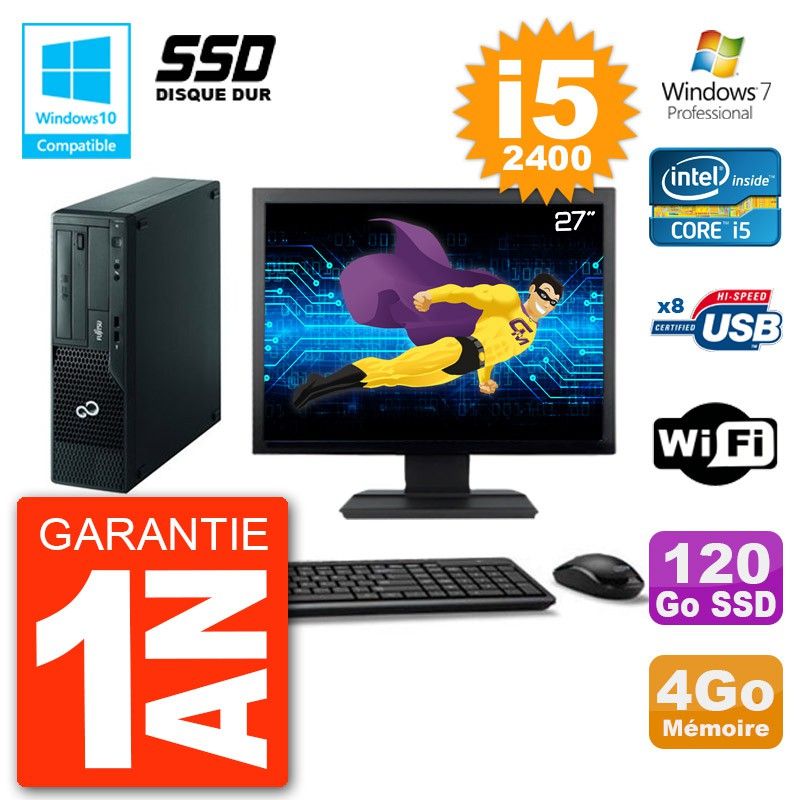 Fujitsu Esprimo E500 E85+ DT 27" Screen i5-2400 4GB RAM 120GB SSD DVD Wifi W7 Desktop