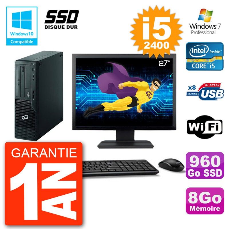 Fujitsu Esprimo E500 E85+ DT 27" Screen i5-2400 8GB RAM 960GB SSD DVD WiFi Windows 7 Desktop Computer