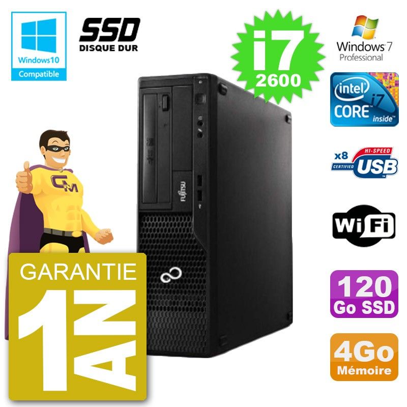 Ordinateur de bureau Fujitsu Esprimo E500 E85+ - i7-2600, 4 Go de RAM, 120 Go SSD, DVD, Wi-Fi, Windows 7 Pro