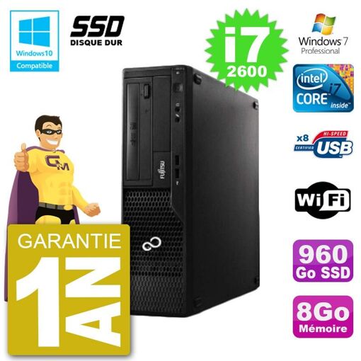 Fujitsu Esprimo E500 E85+ DT Desktop PC - i7-2600, 8GB RAM, 960GB SSD, DVD, WiFi, Windows 7 Pro