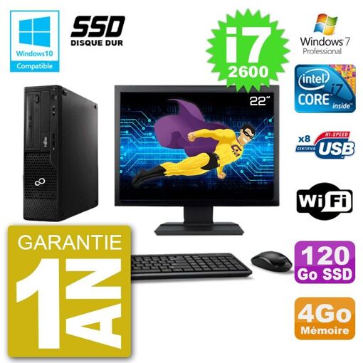 Fujitsu Esprimo E500 E85+ Desktop PC - 22-inch Screen, i7-2600, 4GB RAM, 120GB SSD, DVD Drive, WiFi, Windows 7 Pro