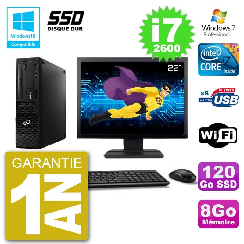 Fujitsu Esprimo E500 E85+ DT 22-inch Display, i7-2600, 8GB RAM, 120GB SSD, DVD, WiFi, Windows 7 Pro