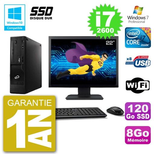 Fujitsu Esprimo E500 E85+ DT 22-inch Display, i7-2600, 8GB RAM, 120GB SSD, DVD, WiFi, Windows 7 Pro