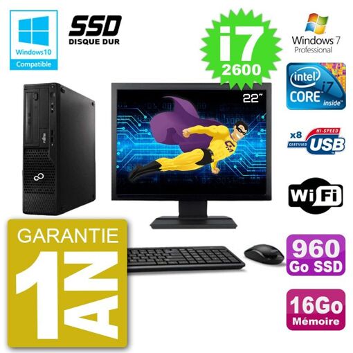 Fujitsu Esprimo E500 E85+ Desktop PC - 22" Screen, i7-2600, 16GB RAM, 960GB SSD, DVD, WiFi, Windows 7 Pro