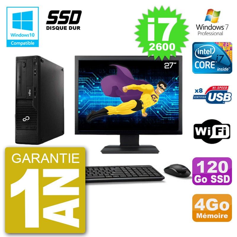 Fujitsu Esprimo E500 E85+ DT 27" Screen i7-2600 4GB RAM 120GB SSD DVD Wifi W7 Desktop PC