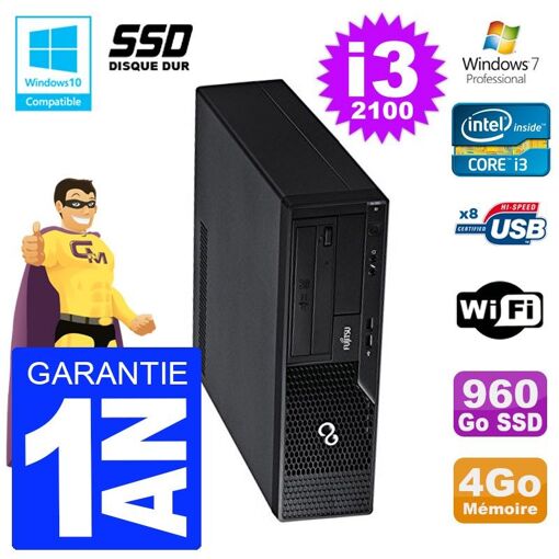 Fujitsu Esprimo E500 E85+ DT Desktop PC - i3-2100, 4GB RAM, 960GB SSD, DVD, WiFi, Windows 7 Pro