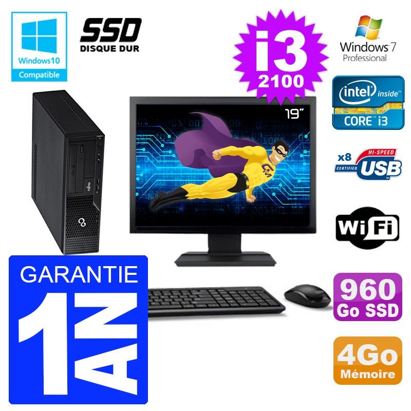 Fujitsu Esprimo E500 E85+ Desktop PC - 19-inch Screen, i3-2100 Processor, 4GB RAM, 960GB SSD, DVD Drive, WiFi