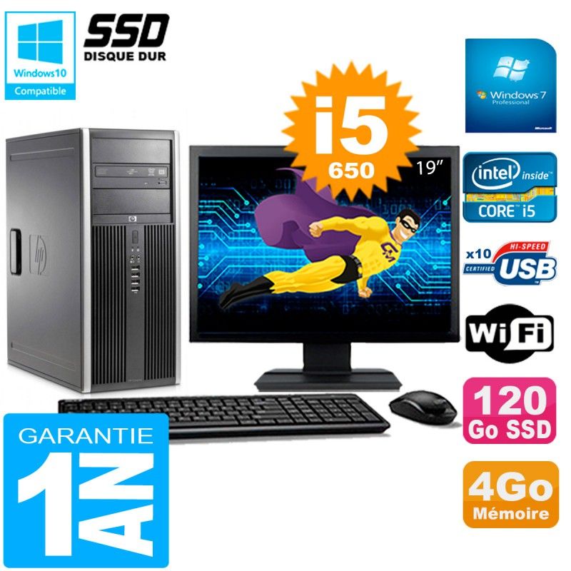 HP 8100 Tour PC - 19" Screen, Core i5-650, 4GB RAM, 120GB SSD, DVD Burner, Wifi, Windows 7 Pro