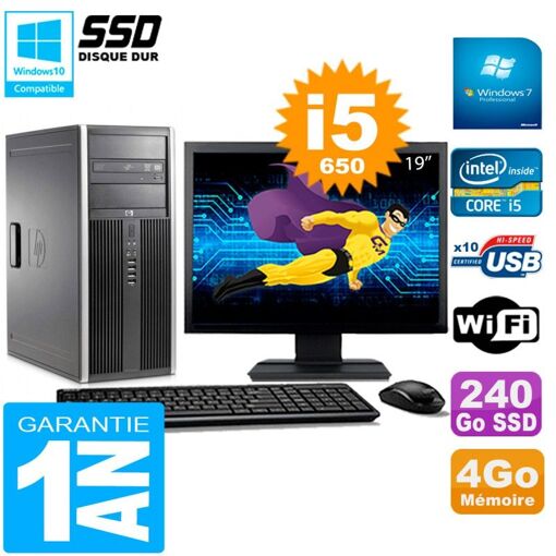 HP 8100 Tour PC - 19' Display, Core i5-650, 4GB RAM, 240GB SSD, DVD Burner, WiFi, Windows 7 Pro