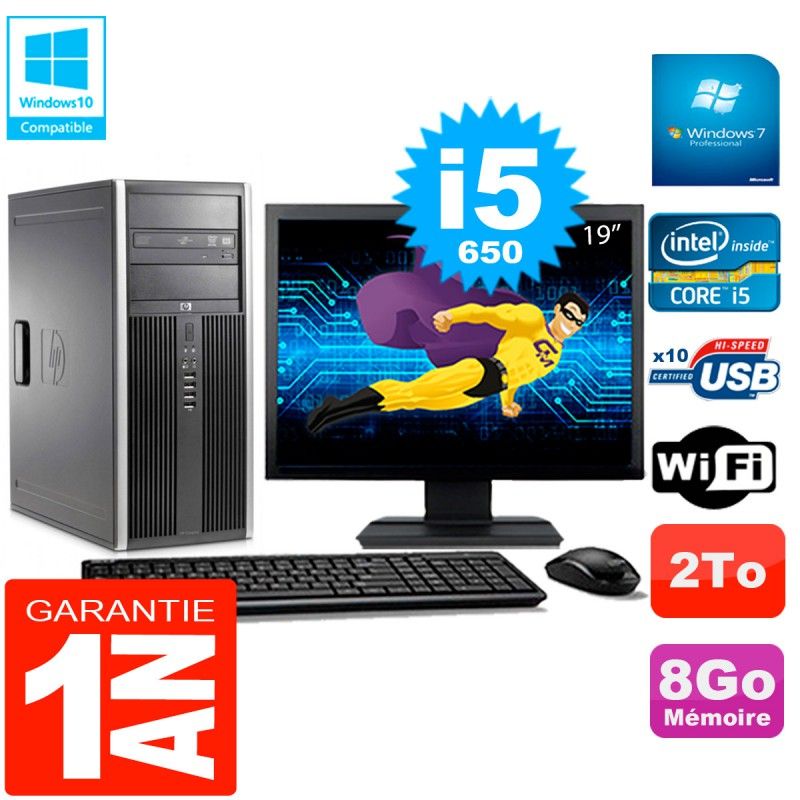 HP 8100 Tour PC - 19" Screen, Core i5-650, 8GB RAM, 2TB Hard Drive, DVD Drive, WiFi, Windows 7 Pro