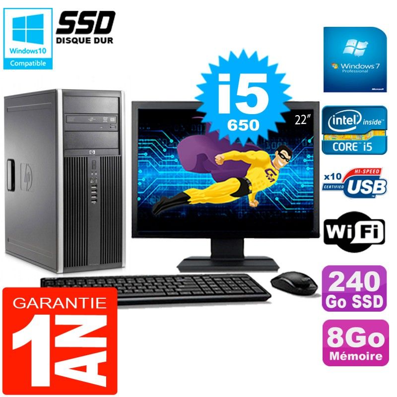 HP 8100 Tour PC - 22" Screen, Core i5-650, 8GB RAM, 240GB SSD, DVD Drive, Wifi, Windows 7