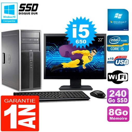 HP 8100 Tour PC - 22" Screen, Core i5-650, 8GB RAM, 240GB SSD, DVD Drive, Wifi, Windows 7