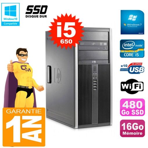 HP 8100 Tour PC - Core i5, 16GB RAM, 480GB SSD, DVD Burner, WiFi