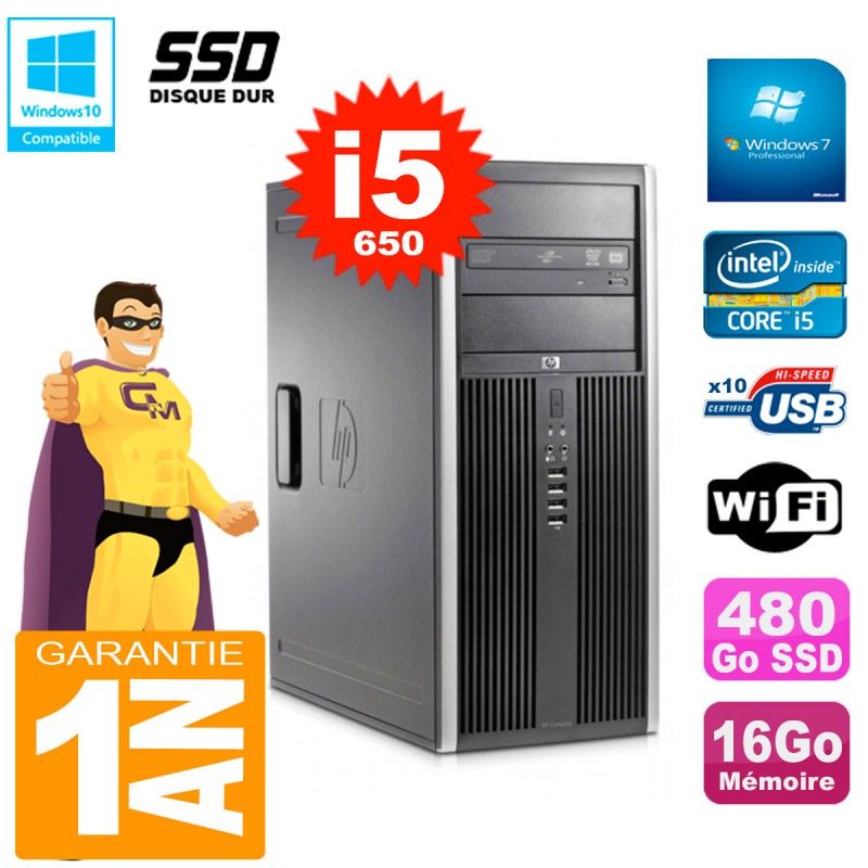 HP 8100 Tour PC - Core i5, 16GB RAM, 480GB SSD, DVD Burner, WiFi
