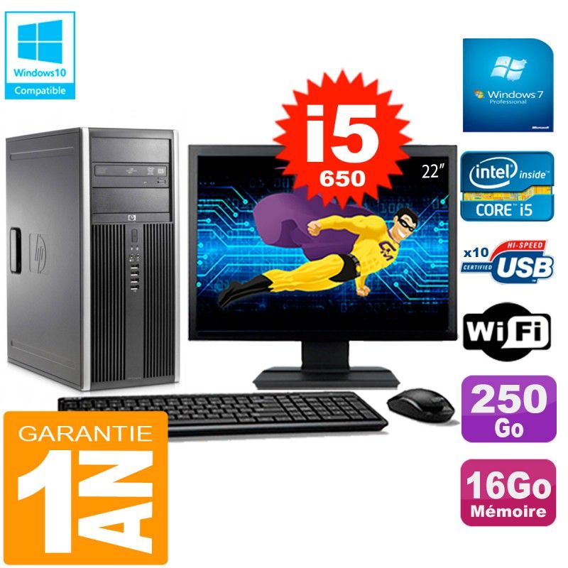 HP 8100 Tour PC - 22" Screen, Core i5-650, 16GB RAM, 250GB HDD, DVD Drive, WiFi, Windows 7 Pro