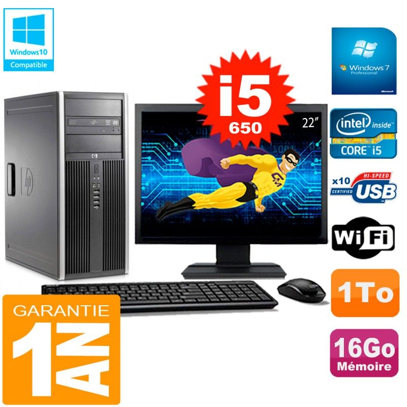 HP 8100 Tour Computer, 22-inch Screen, Core i5-650, 16GB RAM, 1TB Hard Drive, DVD Burner, Wifi, Windows 7 Pro