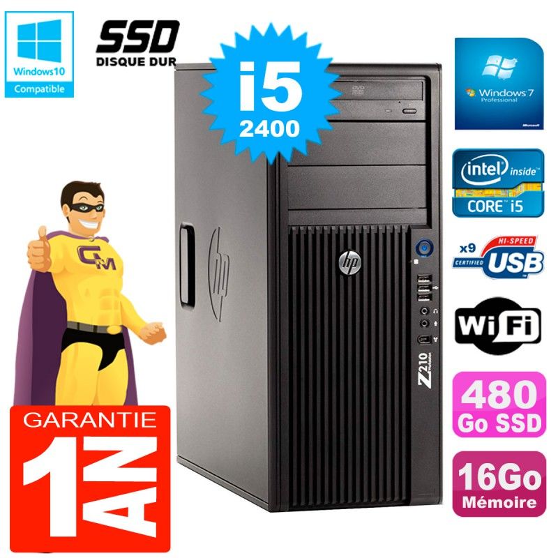 HP WorkStation Z210 Tour - Core i5-2400, 16GB RAM, 480GB SSD, DVD Burner, WiFi, Windows 7 Pro