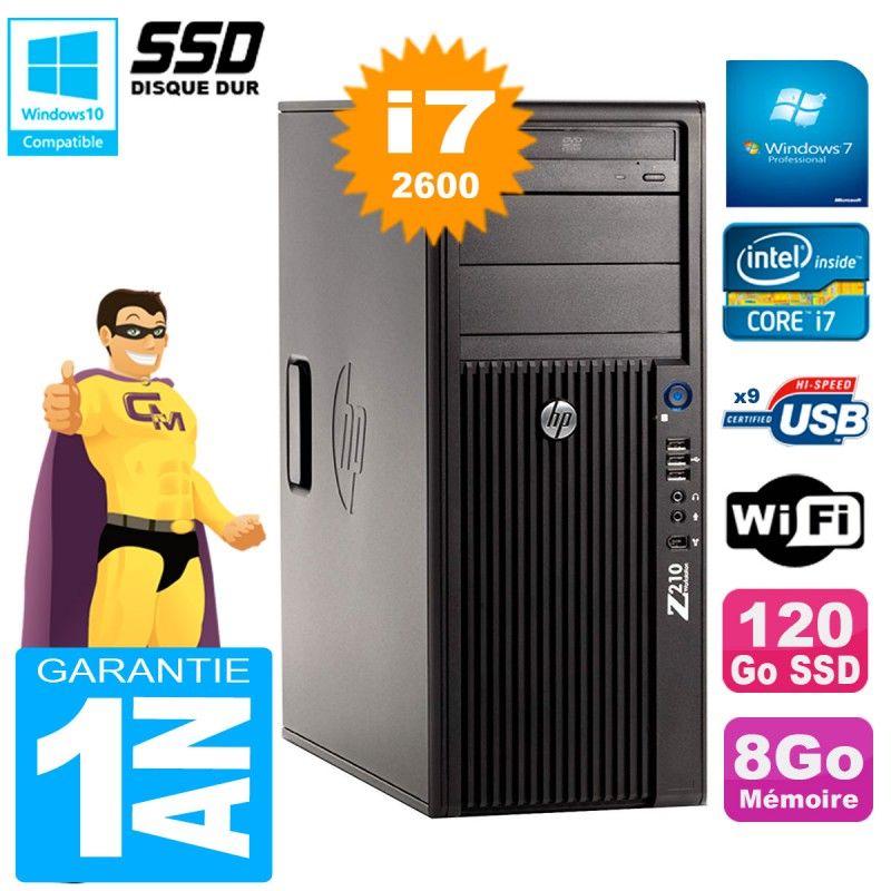 HP WorkStation Z210 Tour - Core i7-2600, 8GB RAM, 120GB SSD, DVD Burner, WiFi, Windows 7 Pro