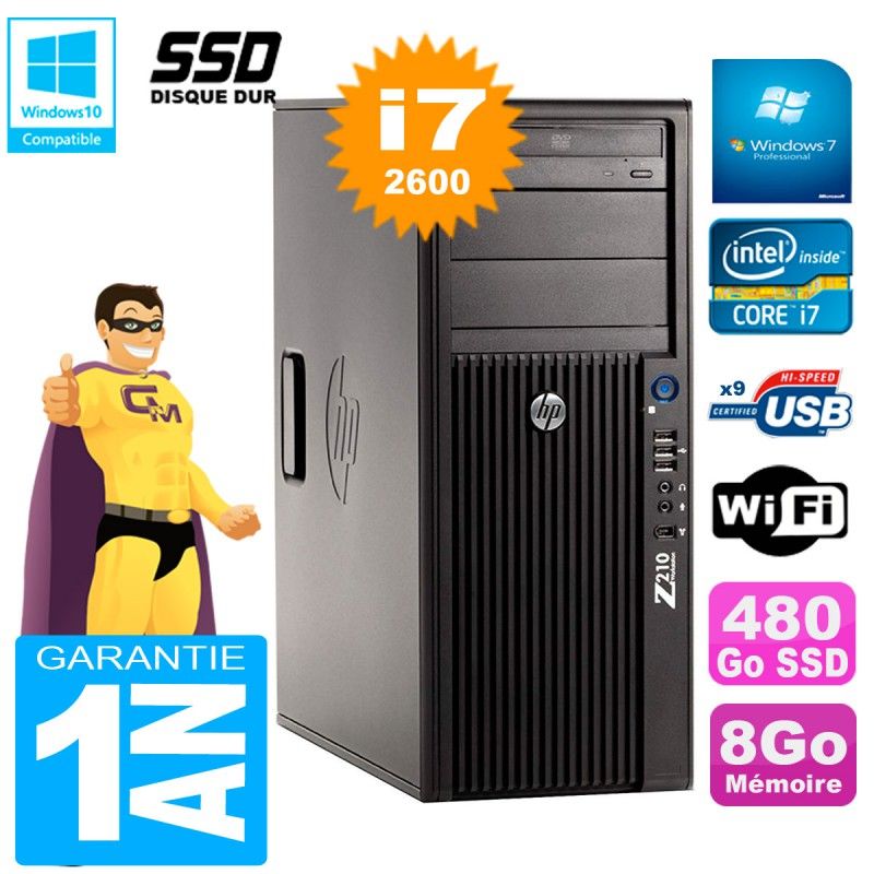 HP WorkStation Z210 Tour - Core i7-2600, 8GB RAM, 480GB SSD, DVD Drive, Wifi, Windows 7 Pro