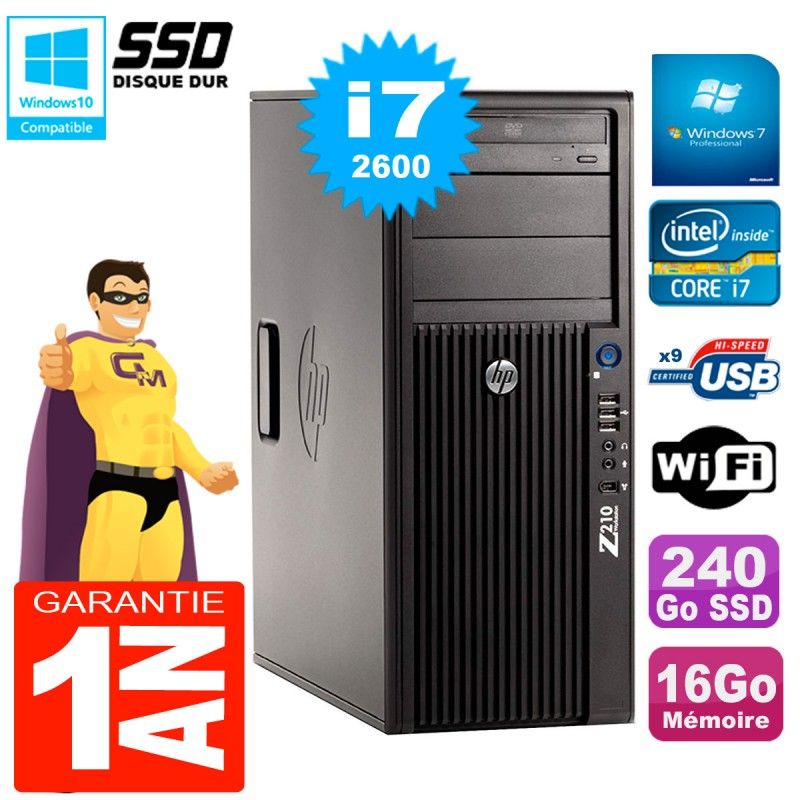 HP WorkStation Z210 Tour - Core i7-2600, 16GB RAM, 240GB SSD, DVD Drive, WiFi, Windows 7 Pro