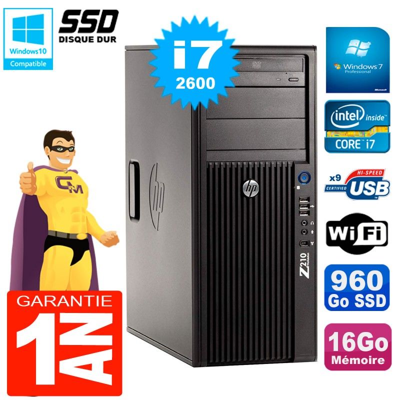 HP WorkStation Z210 Tour - Intel Core i7-2600, 16GB RAM, 960GB SSD, DVD Drive, WiFi, Windows 7 Pro