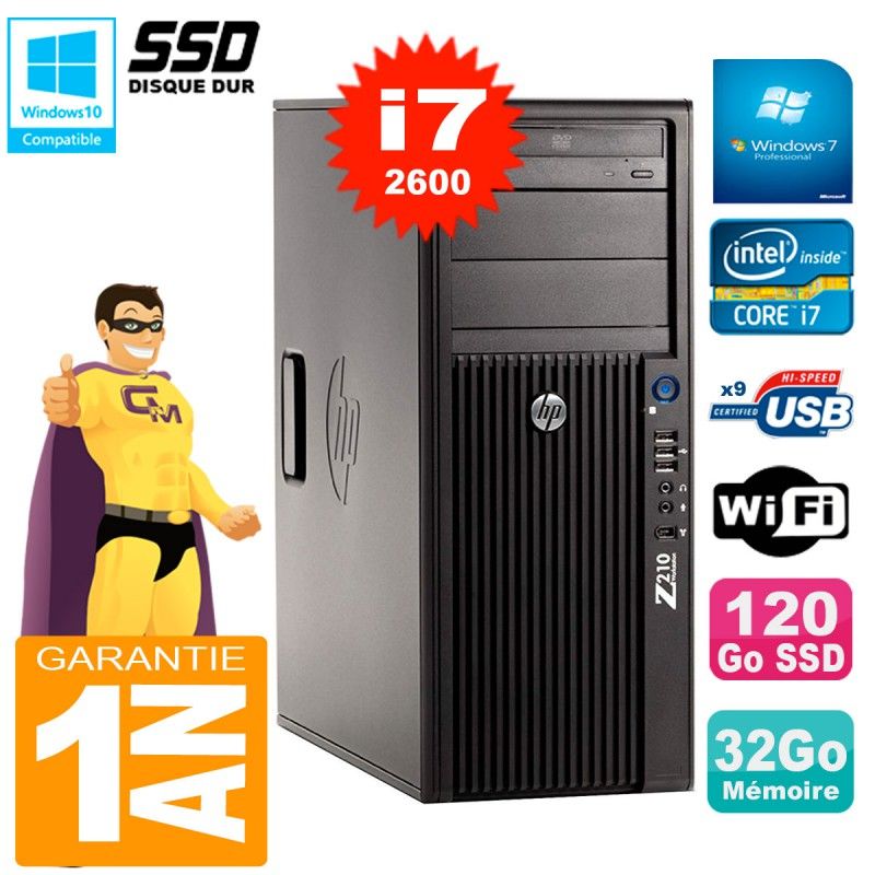 HP WorkStation Z210 Tour - Core i7-2600, 32GB RAM, 120GB SSD, DVD Drive, WiFi, Windows 7 Pro