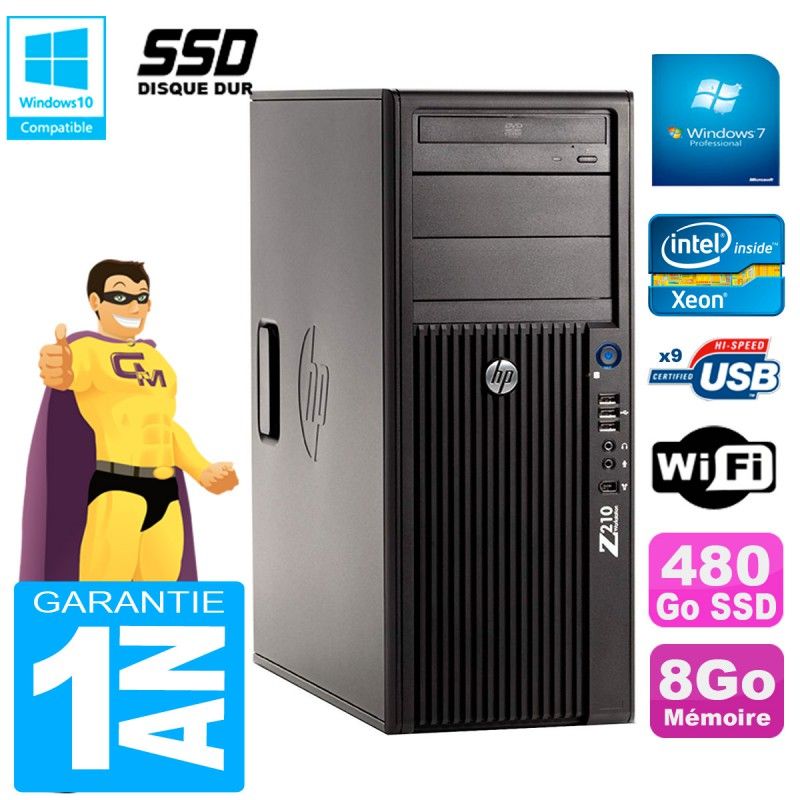 HP WorkStation Z210 Tour - Intel Xeon E3-1240, 8GB RAM, 480GB SSD, DVD Drive, WiFi, Windows 7 Pro