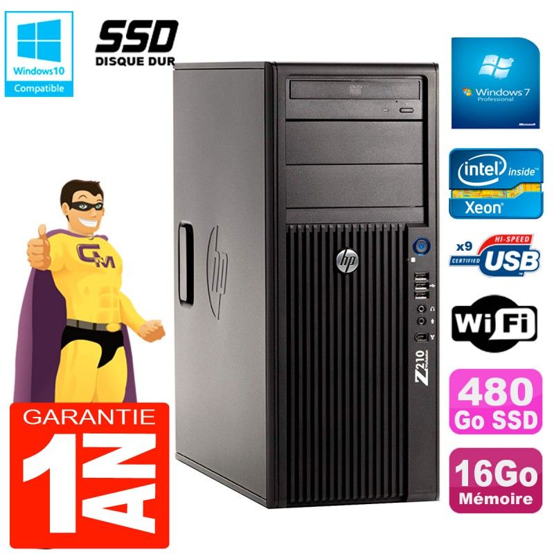 HP WorkStation Z210 Tour - Intel Xeon E3-1240, 16GB RAM, 480GB SSD, DVD Burner, WiFi, Windows 7 Pro