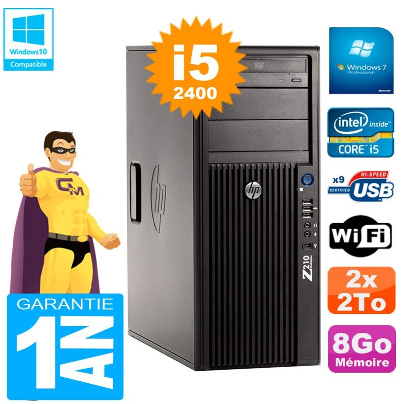 HP WorkStation Z210 Tour - Core i5-2400, 8GB RAM, 2x2TB HDD, DVD Burner, WiFi, Windows 7 Pro