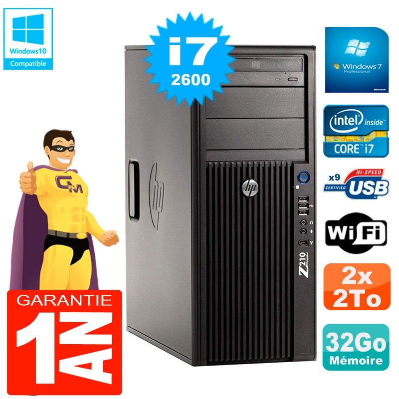 HP WorkStation Z210 Tour - Core i7-2600, 32GB RAM, 2x2TB HDD, DVD Drive, WiFi, Windows 7 Pro