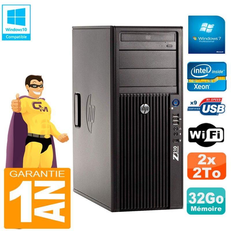 HP WorkStation Z210 Tour - Intel Xeon E3-1240, 3.3GHz, 32GB RAM, 2x2TB HDD, DVD Burner, WiFi, Windows 7 Pro