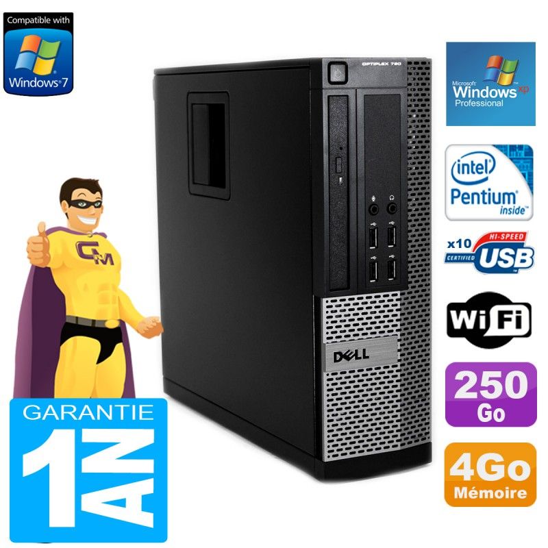 Ordinateur de bureau Dell Optiplex 790 SFF - Processeur Intel Pentium G630, 4 Go de RAM, disque dur de 250 Go, lecteur DVD, Wi-Fi, Windows XP Pro