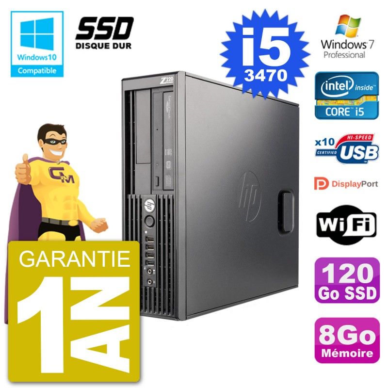 HP WorkStation Z220 SFF Core i5-3470 8GB RAM 120GB SSD DVD Writer WiFi W7