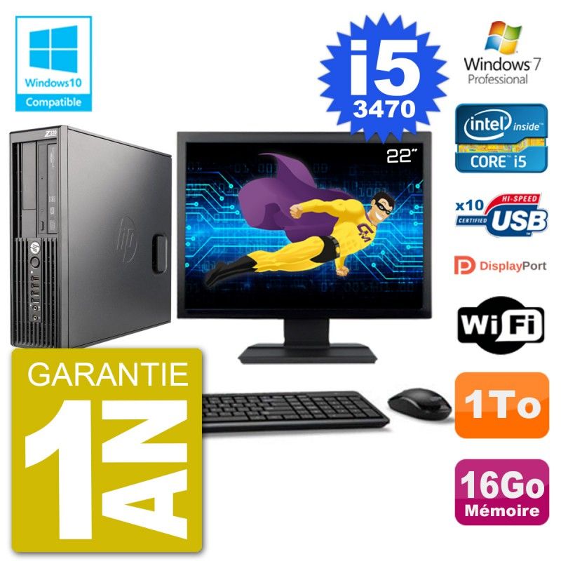 HP Z220 SFF Desktop - 22" Screen, Core i5-3470, 16GB RAM, 1TB HDD, DVD Drive, WiFi