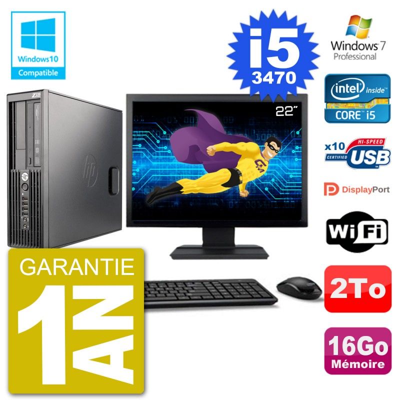 HP Z220 SFF Desktop - 22" Screen, Core i5-3470, 16GB RAM, 2TB HDD, DVD Drive, WiFi, Windows 7 Pro
