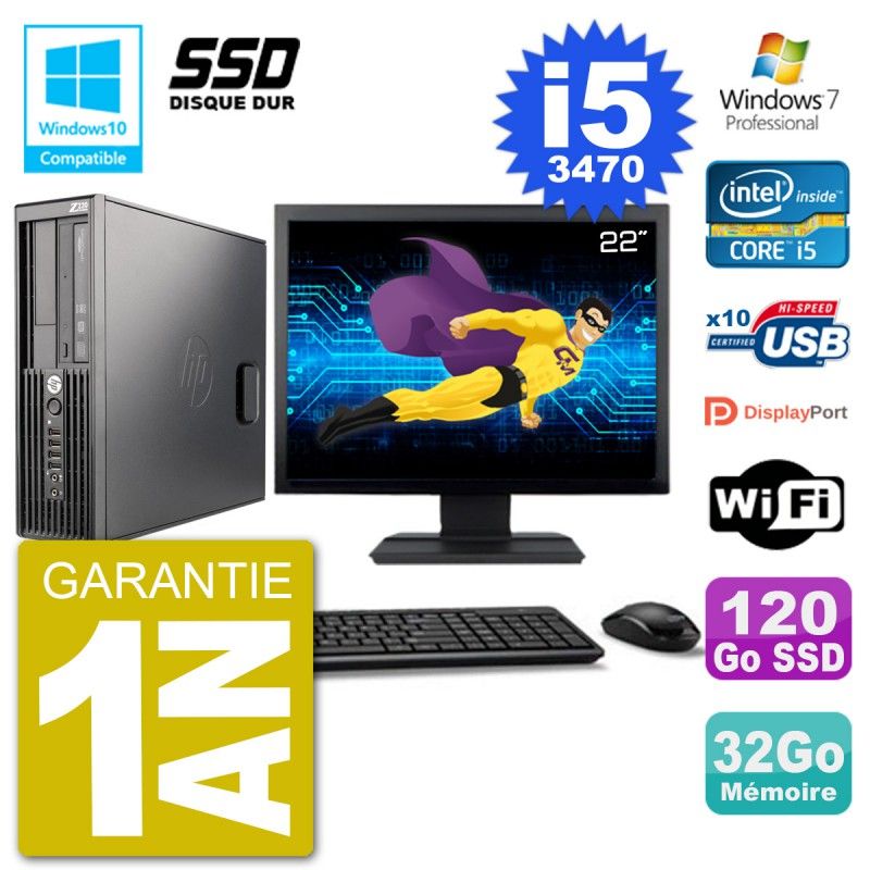 HP Z220 SFF Desktop Computer - 22" Screen, Intel Core i5-3470, 32GB RAM, 120GB SSD, DVD Drive, WiFi, Windows 7 Pro