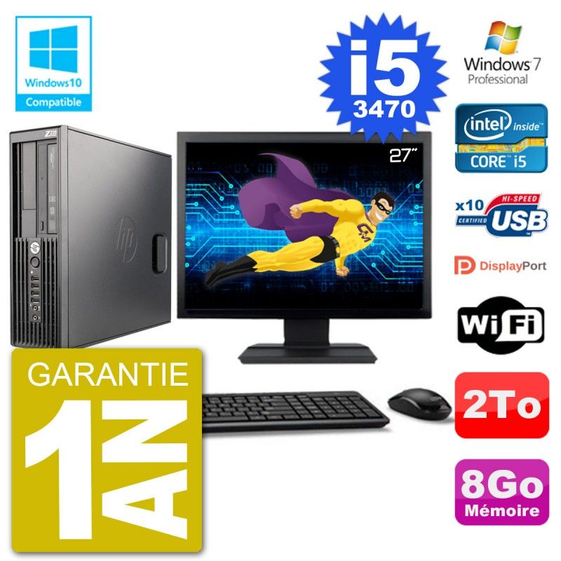 HP Z220 SFF Desktop Computer - 27" Screen, Core i5-3470, 8GB RAM, 2TB Hard Drive, DVD Writer, WiFi
