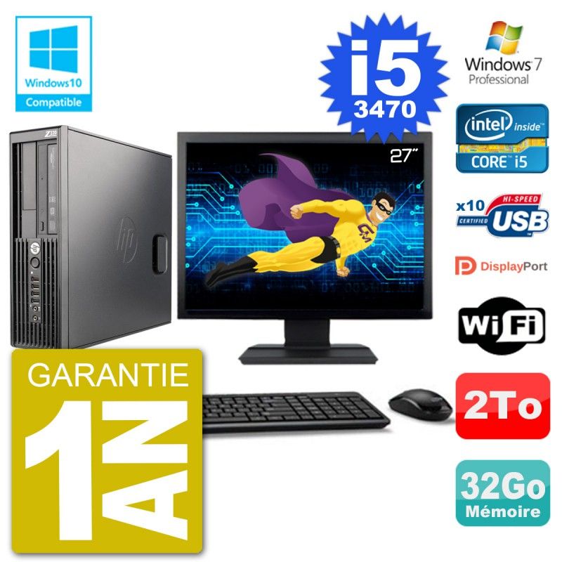 HP Z220 SFF Desktop Computer | 27" Screen | Core i5-3470 | 32GB RAM | 2TB HDD | DVD Drive | WiFi | Windows 7 Pro