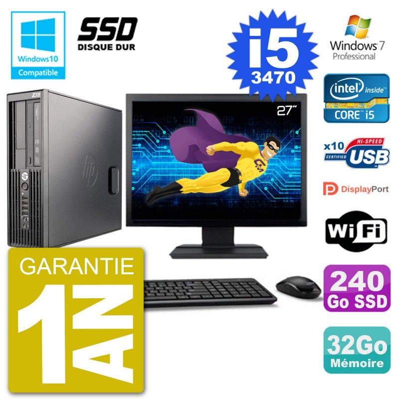 HP Z220 SFF Desktop Computer - 27" Screen, Intel Core i5-3470, 32GB RAM, 240GB SSD, DVD Drive, WiFi