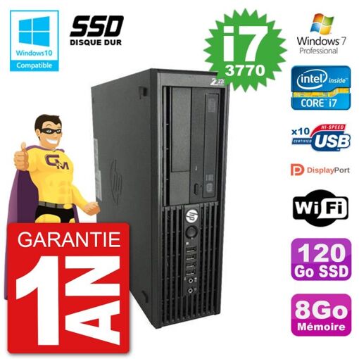 HP Z220 SFF Workstation - Core i7-3770, 8GB RAM, 120GB SSD, DVD Burner, WiFi, Windows 7 Pro