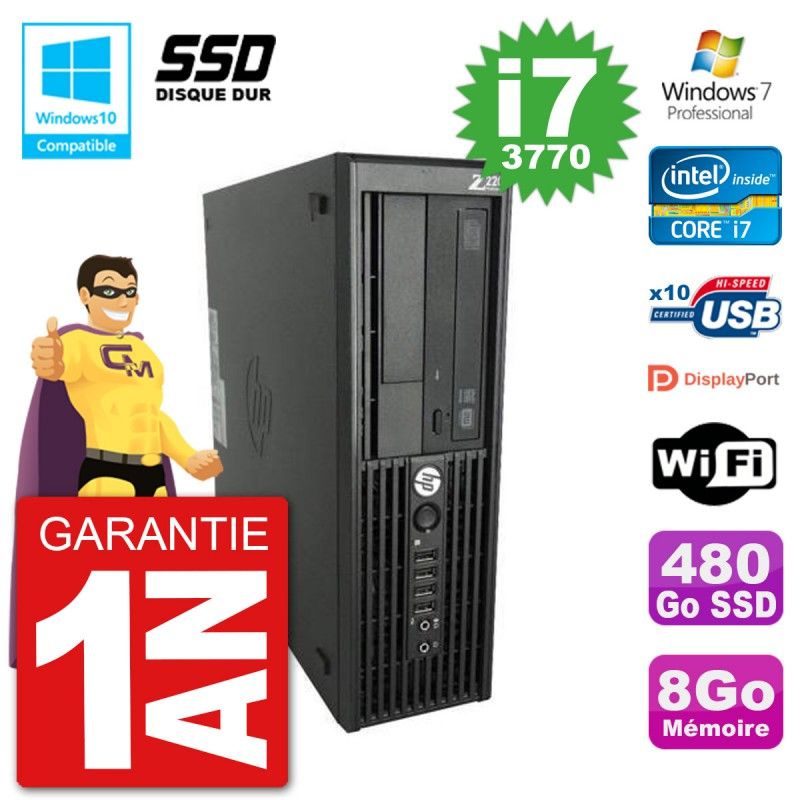 HP WorkStation Z220 SFF Core i7-3770 8GB RAM 480GB SSD DVD WiFi Win7