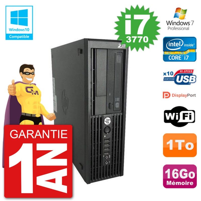 HP WorkStation Z220 SFF Core i7-3770 16GB RAM 1TB HDD DVD Burner Wifi W7