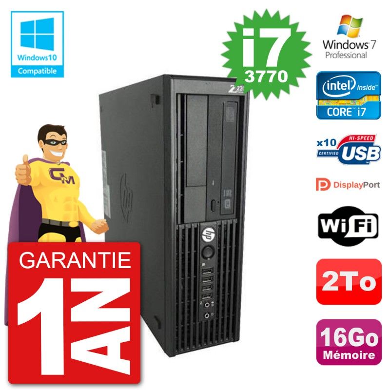 HP WorkStation Z220 SFF Core i7-3770 16GB RAM 2TB HDD DVD Writer WiFi W7