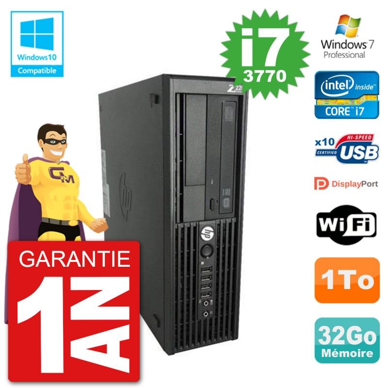 HP WorkStation Z220 SFF Core i7-3770 32GB RAM 1TB HDD DVD Writer WiFi W7