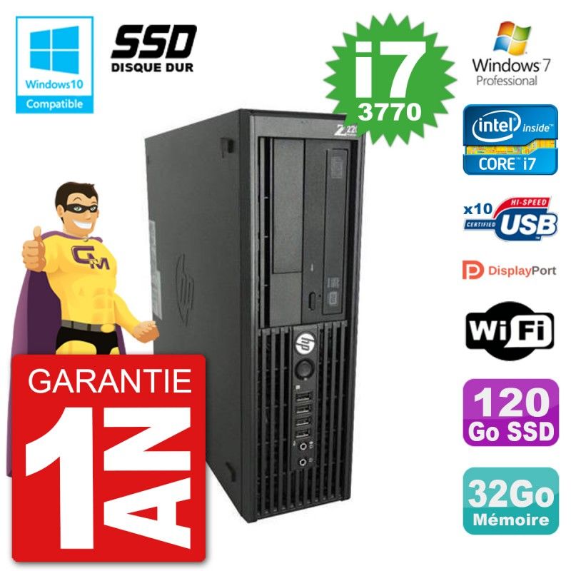 HP WorkStation Z220 SFF Core i7-3770 32GB RAM 120GB SSD DVD Burner WiFi W7